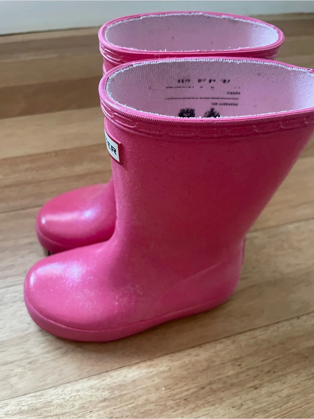 Hunter Glitter Pink Kids Rubber Rain Boots